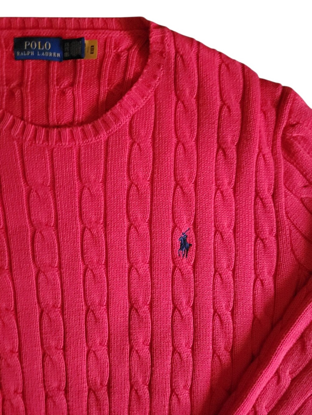 Polo Ralph Lauren Cable Knit Sweater XXL Red Cotton Preppy Heritage  Crewneck - Picture 7 of 9